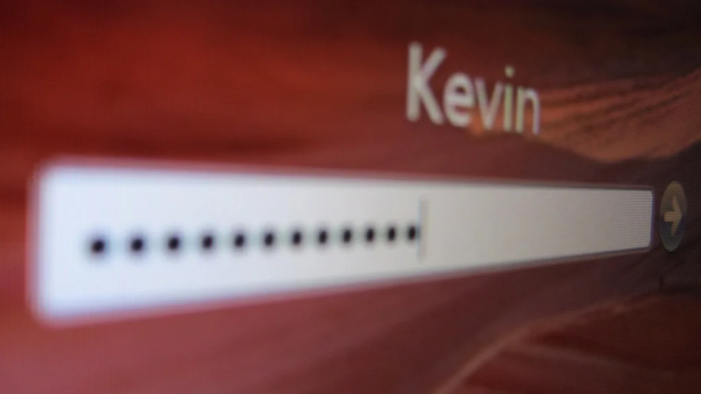 Close-up of a computer login screen with a masked password